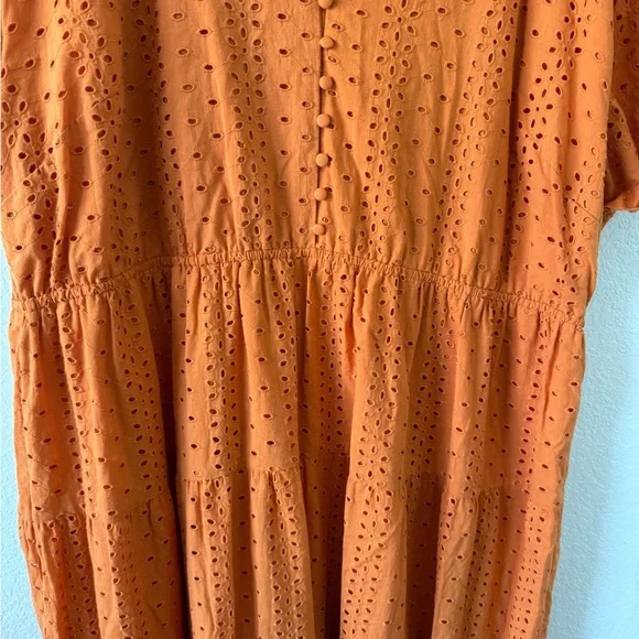 Eloquii Women's Boho Plus Size 24 Orange Cotton Sundress - Picture 6 of 9